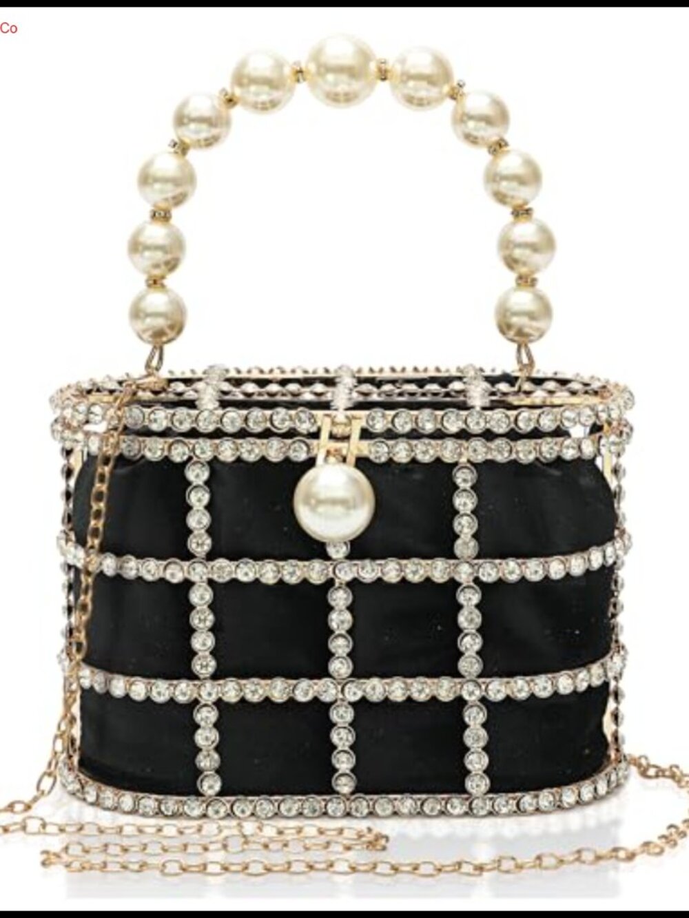 Sparkly Rhinestone Pearl Handle Evening Clutch with Chain Wedding Bag